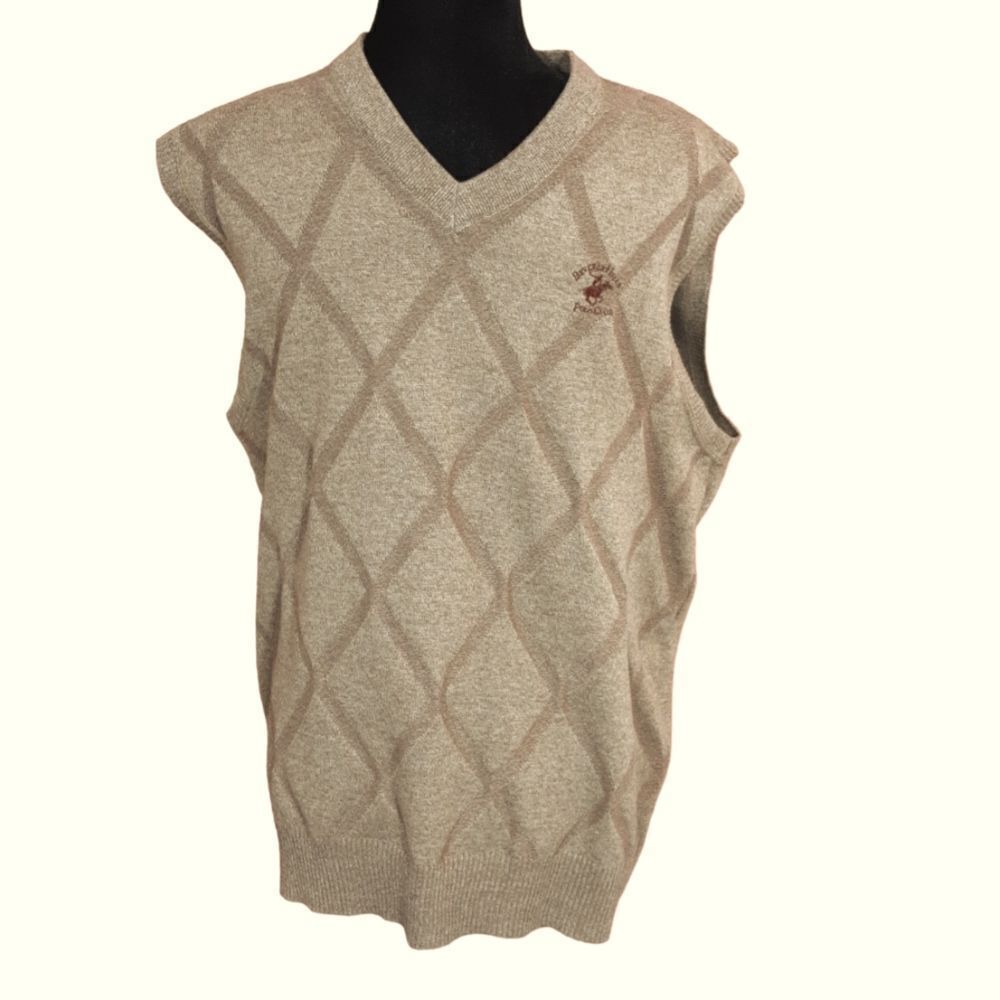 Beverly Hills Polo Club Sweater Vest V-Neck Diamond Argyle Pattern Men's Sz XL‎
